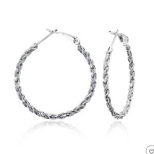 Elegant Silver Tone Twisted Hoop Earrings-1.7" Classic Style | Statement Jewelry
